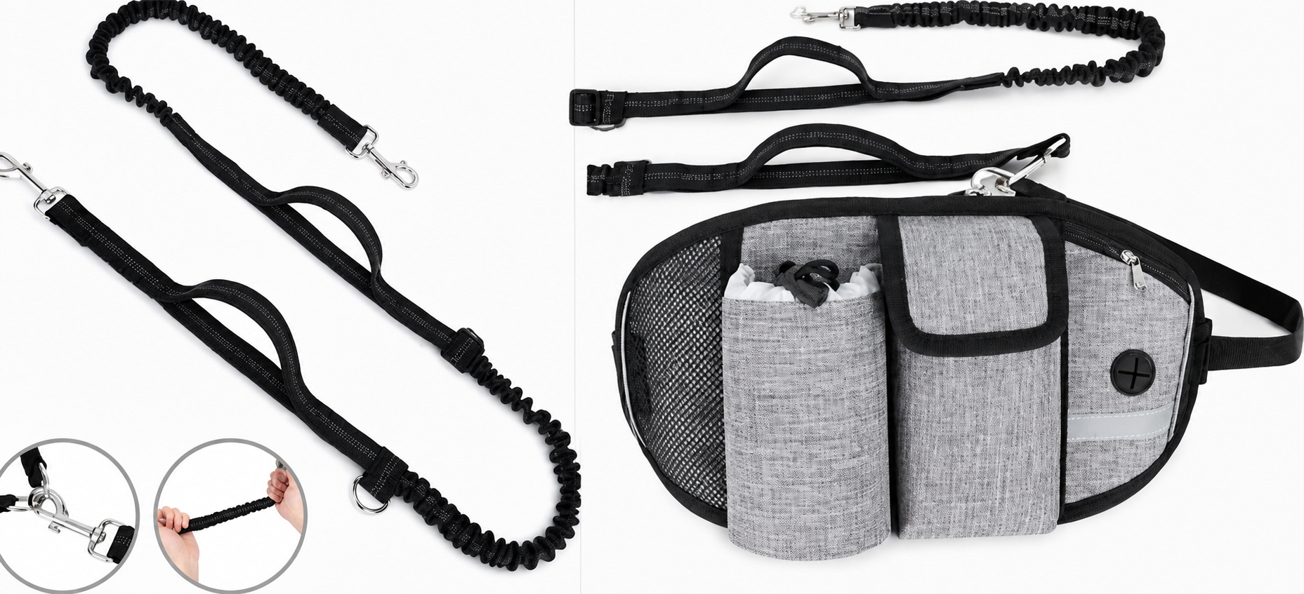 Grey pouch and the black leash included in the Walk Kit